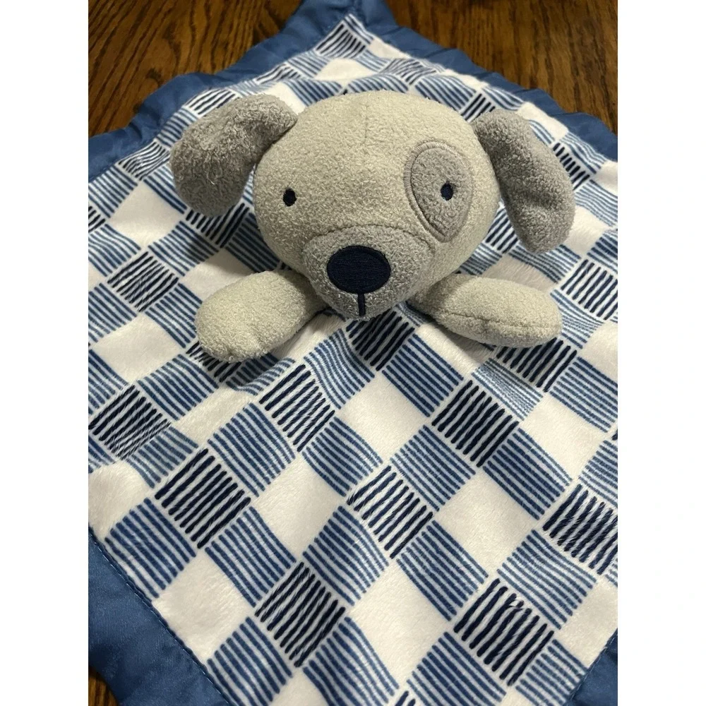 Cloud Island Blue White Plaid Puppy Security Blanket 14